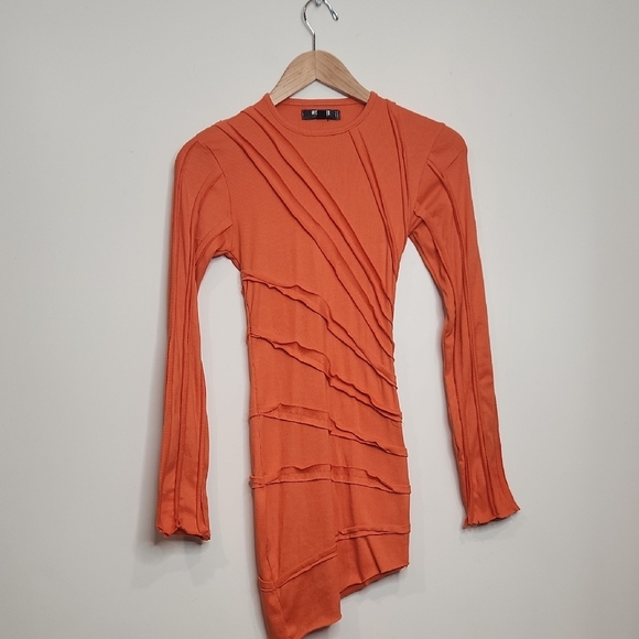 Missguided‎ Orange Long Sleeve Asymmetrical Top - Picture 1 of 3